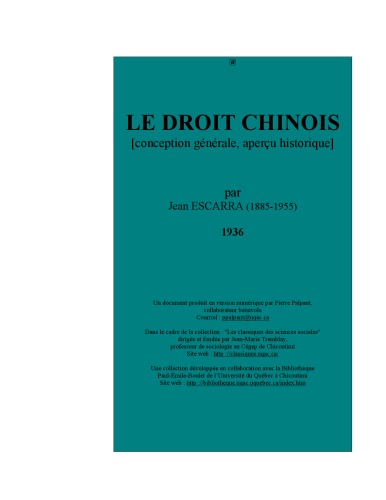 LE DROIT CHINOIS: conception generale,apercue historique