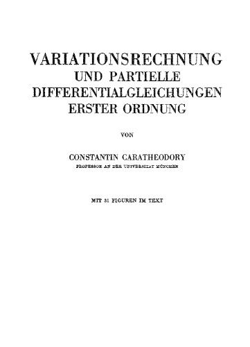 Variationsrechnung und Partielle Differentialgleichungen Erster Ordnung