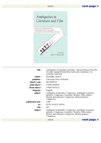 Ambiguities in Literature and Film: Selected Papers from the Seventh Annual Florida State University Conference on Literature and Film (Florida State University ... on Literature and Film  Selected Papers)