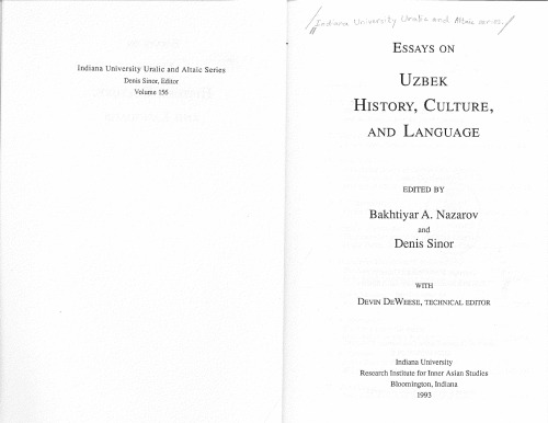 Essays on Uzbek History, Culture, and Language