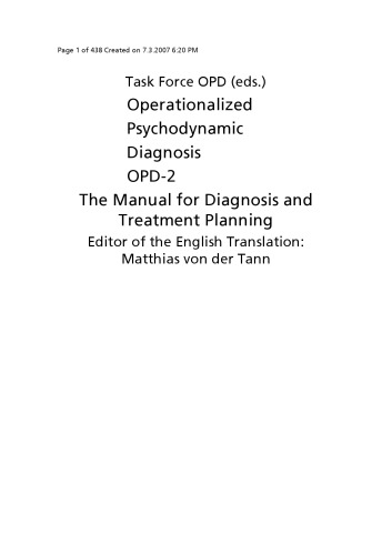 Operationalized Psychodynamic Diagnosis OPD-2: Manual of Diagnosis and Treatment Planning