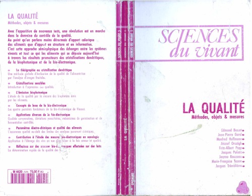 La Qualité, Méthodes, Objets et Mesures (Sciences du Vivant)