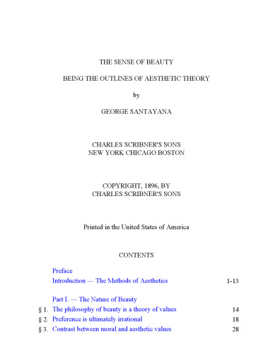 The Sense of Beauty (Being the Outline of Aesthetic Theory)