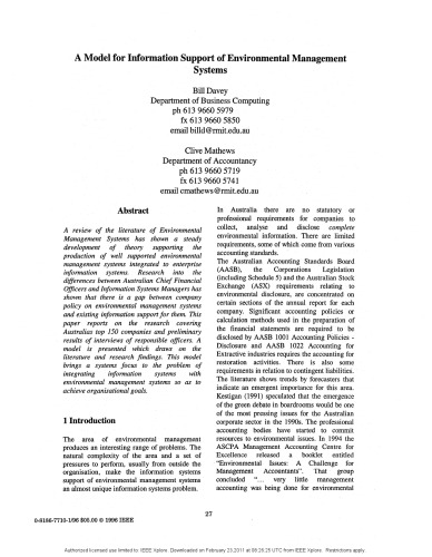 A Model for Information Support of Environmental Management Systems
