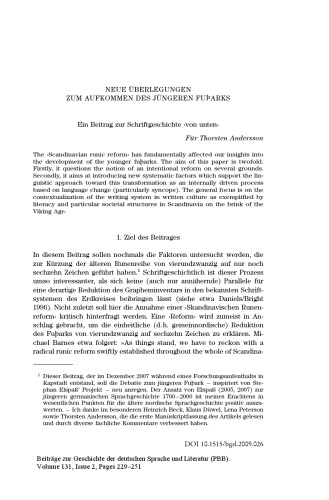 Neue Überlegungen zum Aufkommen des Jüngeren Fuþarks. Ein Beitrag zur Schriftgeschichte ''von unten'' Volume 131, Issue 2 Beiträge zur Geschichte der deutschen Sprache und