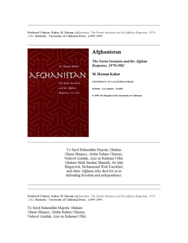 Afghanistan: The Soviet Invasion and the Afghan Response, 1979-1982