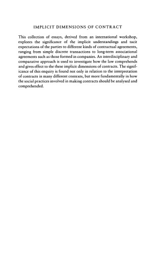 Implicit Dimensions of Contract: Discrete, Relational, and Network Contracts (International Studies in the Theory of Private Law)