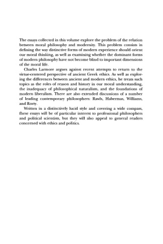 The Morals of Modernity (Modern European Philosophy)