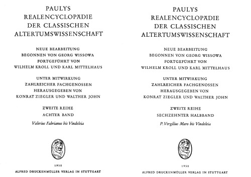 Paulys Realencyclopädie der classischen Altertumswissenschaft: neue Bearbeitung, Bd.8A 2 : P. Vergilius Maro - Vindeleia: BD VIII A, Hbd VIII A,2