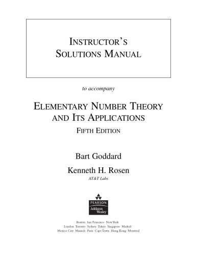 Elementary Number Theory and Its Applications, 5th edition, Instructor's Solutions Manual