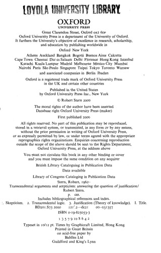 Transcendental Arguments and Scepticism: Answering the Question of Justification