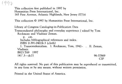 Transcendental Philosophy and Everyday Experience