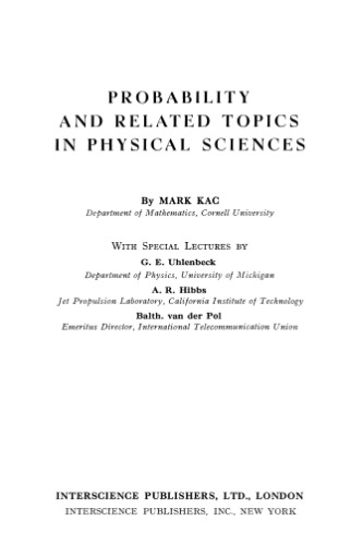 Probability and Related Topics in Physical Sciences (Lectures in Applied Mathematics, Volume 1)