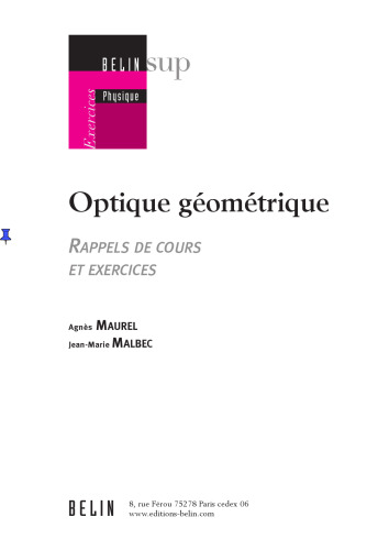 Optique géométrique. Rappels de cours et exercices