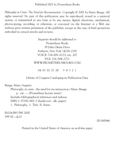 Philosophy in Crisis: The Need for Reconstruction (Prometheus Lecture Series)