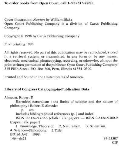 Harmless Naturalism: The Limits of Science and the Nature of Philosophy