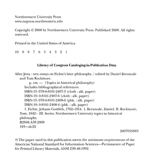 After Jena: New Essays on Fichte's Later Philosophy (Topics in Historical Philosophy)