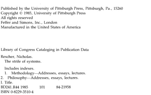 The Strife of Systems: An Essay on the Grounds and Implications of Philosophical Diversity