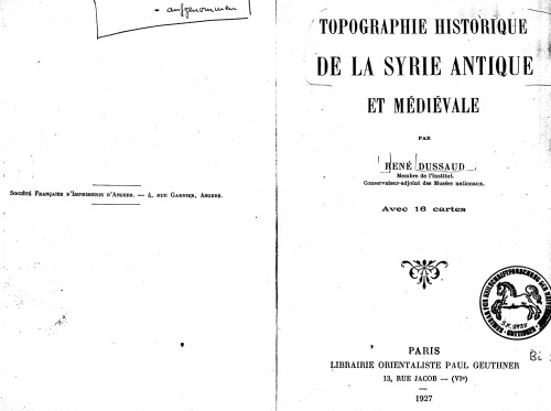 Topographie historique de la Syrie antique et médiévale
