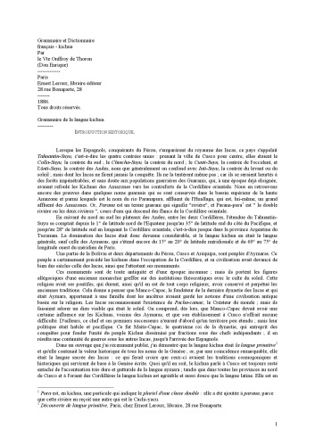 Grammaire Et Dictionnaire Français-Kichua