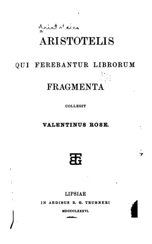 Aristotelis qui ferebantur librorum fragmenta