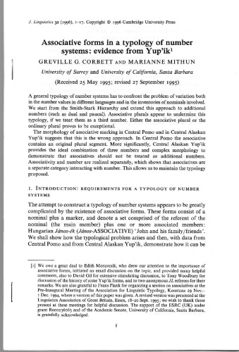 Associative forms in a typology of number systems: evidence from Yup'ik