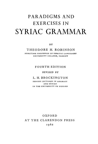 Paradigms and exercises in SYRIAC GRAMMAR