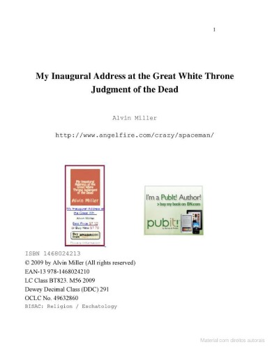 My Inaugural Address at the Great White Throne Judgment of the Dead