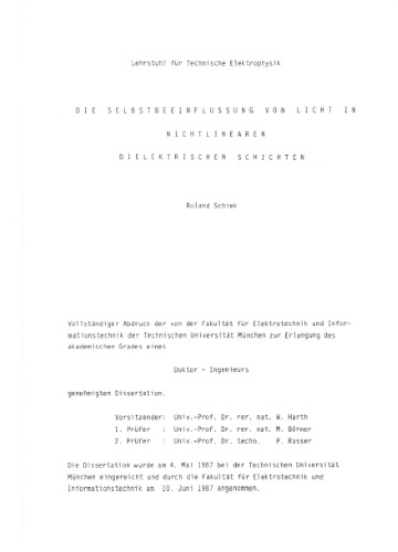 Die Selbstbeeinflussung von Licht in nichtlinearen dielektrischen Schichten
