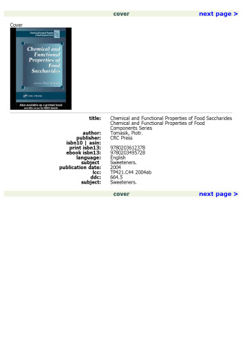 Chemical and Functional Properties of Food Saccharides