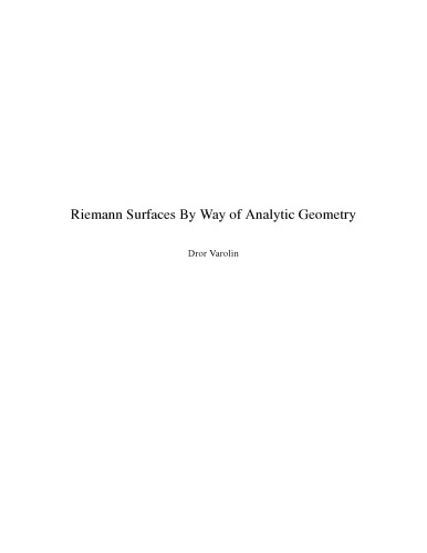 Riemann Surfaces By Way of Analytic Geometry