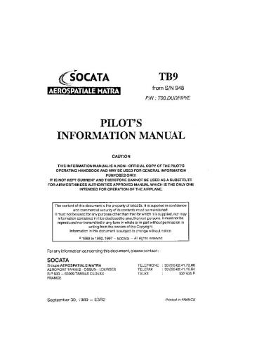 Socata TB9 Pilots Information Manual
