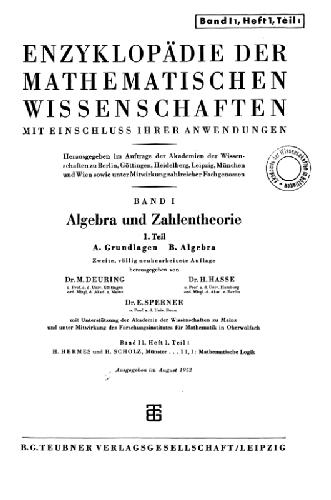 Encyclopaedie der mathematischen Wissenschaften und Anwendungen. Algebra und Zahlentheorie