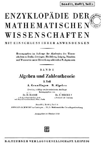 Encyclopaedie der mathematischen Wissenschaften und Anwendungen. Algebra und Zahlentheorie