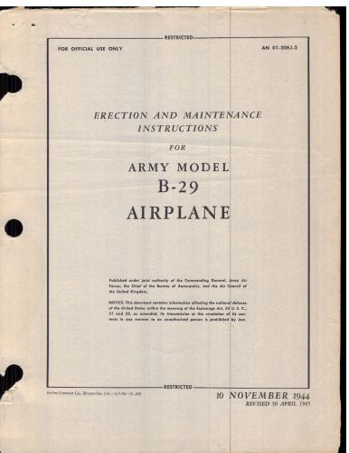 Erection and Maintenance Instructions for Army model B-29 Airplane