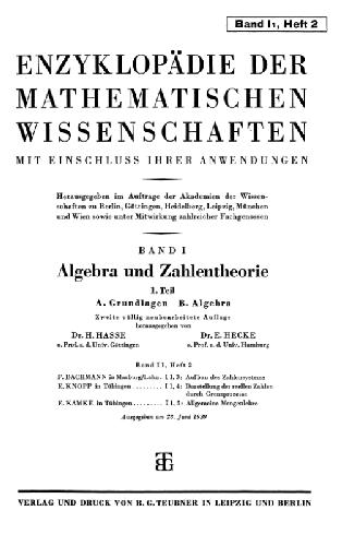 Encyclopaedie der mathematischen Wissenschaften und Anwendungen. Algebra und Zahlentheorie