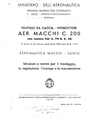 Aeronautica Macchi C. 200con motore Fiat A, 74 R. C. 38