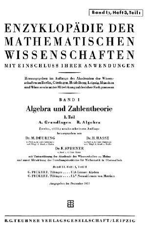 Encyclopaedie der mathematischen Wissenschaften und Anwendungen. Algebra und Zahlentheorie