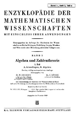 Encyclopaedie der mathematischen Wissenschaften und Anwendungen. Algebra und Zahlentheorie
