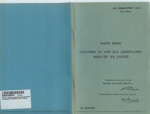 Pilots Notes Lysander III and IIIAAeroplanes