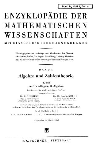 Encyclopaedie der mathematischen Wissenschaften und Anwendungen. Algebra und Zahlentheorie