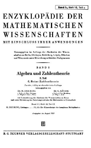 Encyclopaedie der mathematischen Wissenschaften und Anwendungen. Algebra und Zahlentheorie