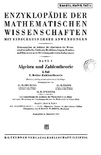 Encyclopaedie der mathematischen Wissenschaften und Anwendungen. Algebra und Zahlentheorie