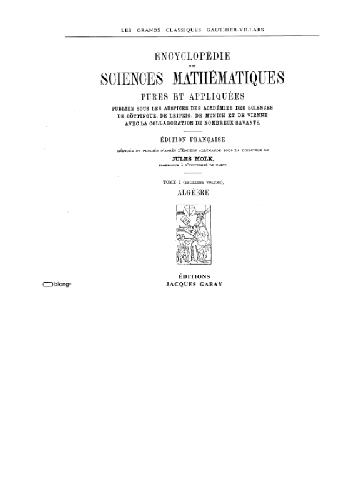 Encyclopedie des sciences mathematiques. Algebre