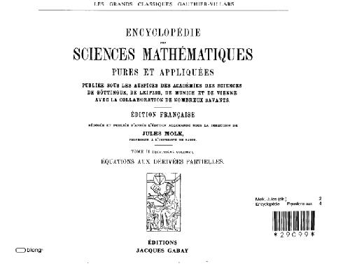 Encyclopedie des sciences mathematiques. Equations aux derivees partielles