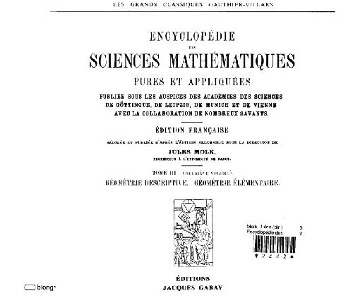 Encyclopedie des sciences mathematiques. Geometrie descriptive et elementaire