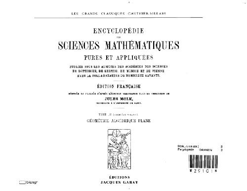 Encyclopedie des sciences mathematiques. Geometrie algebrique plane