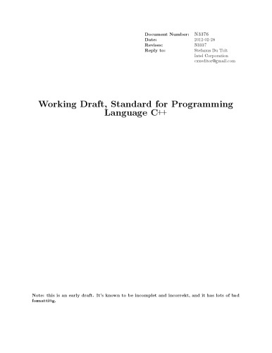 ISO IEC 14882 2011 Programming Languages C++ N3376 - Multi - ISO. Working Draft, Standard for Programming Language C++