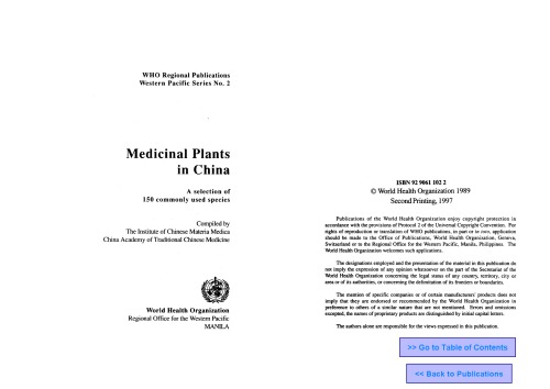 Medicinal Plants in China: A Selection of 150 Commonly Used Species
