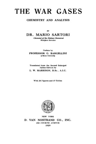 The War Gases Chemistry and analysis